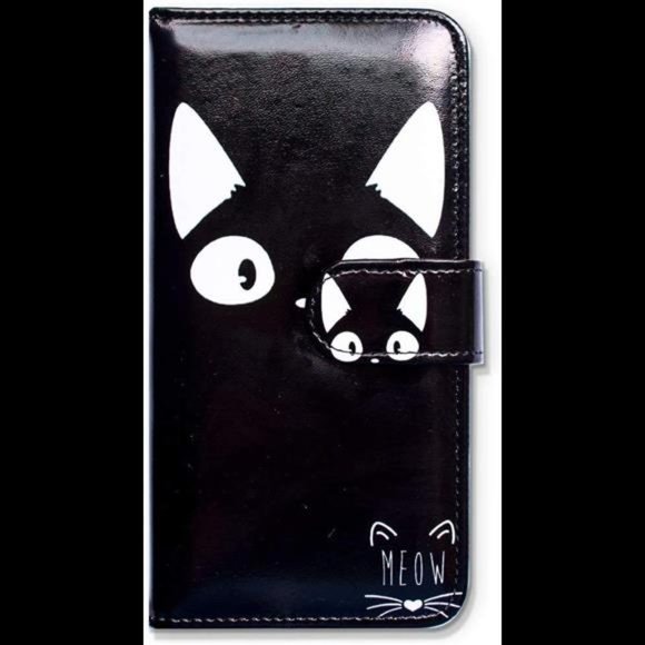 For iPhone 11 Case, White Ear Cat Black Card Slot Wallet Leather - Picture 5 of 5